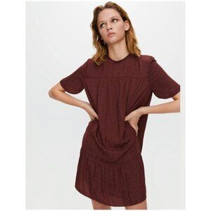 Aritzia Little Moon Campari Ruffle Dress Truffle Maroon Burgundy Size Small